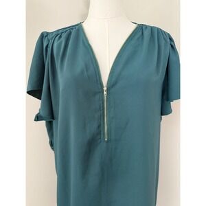 Shein‎ Green Dress Womens XL Short Sleeve Ruffle Detail Zipper Casual
